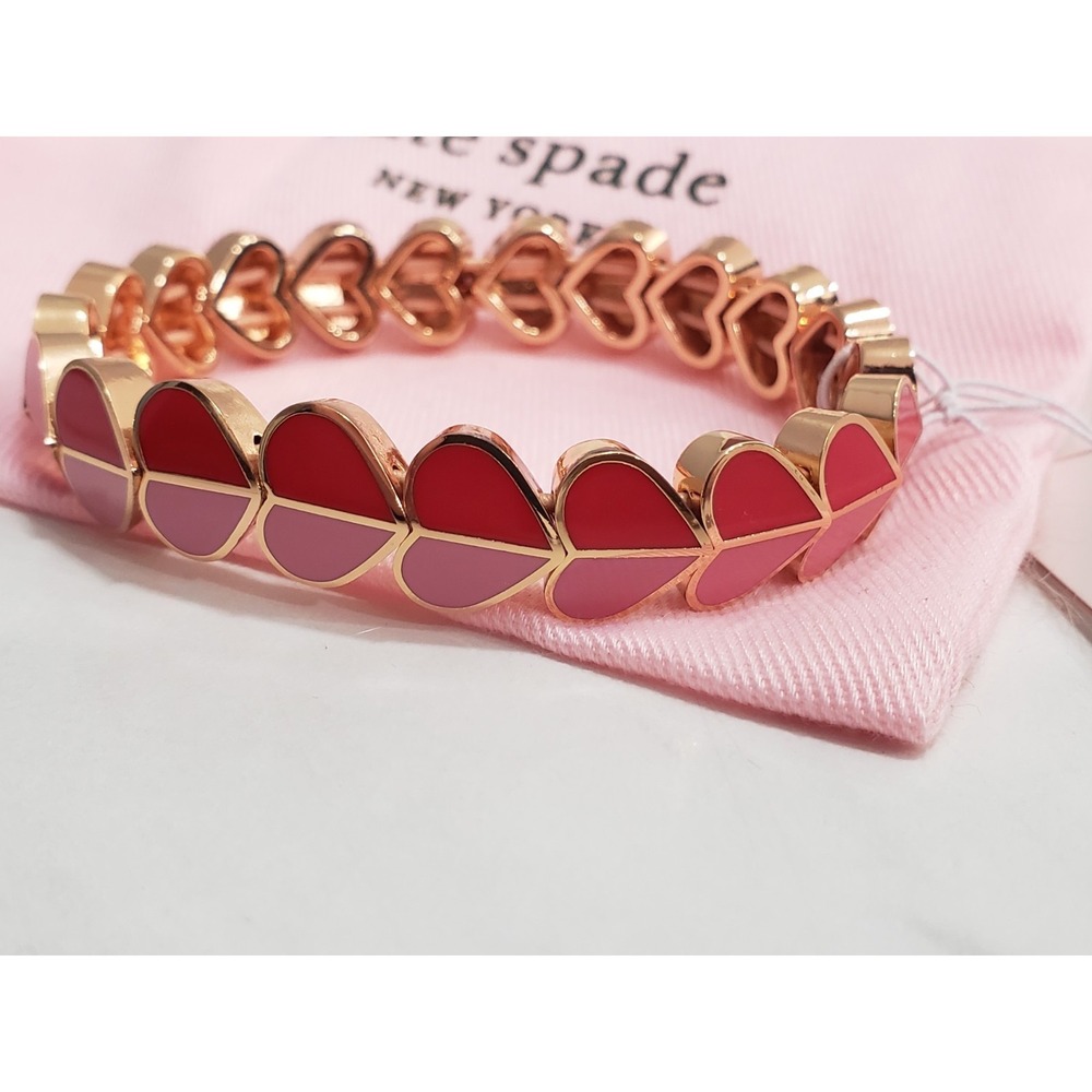 NEW Kate Spade Pink Red Folded Heart Stretch Bracelet Valentine's DAY‎ enamel